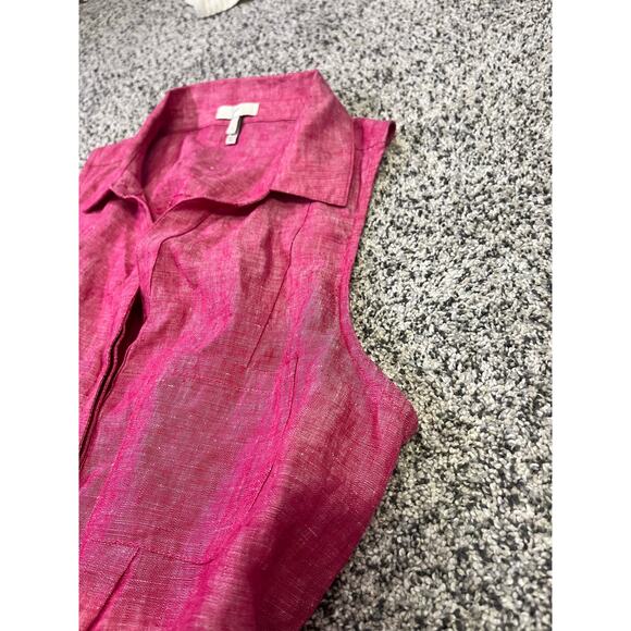 Joie Belted Linen Romper Toinette Pink Cutout Back Pockets Chambray Shorts S - Picture 6 of 15